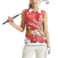 New Zealand Christmas In July Personalised Women Sleeveless Polo Shirt Funny Santa Sheep Meri Kirihimete Red