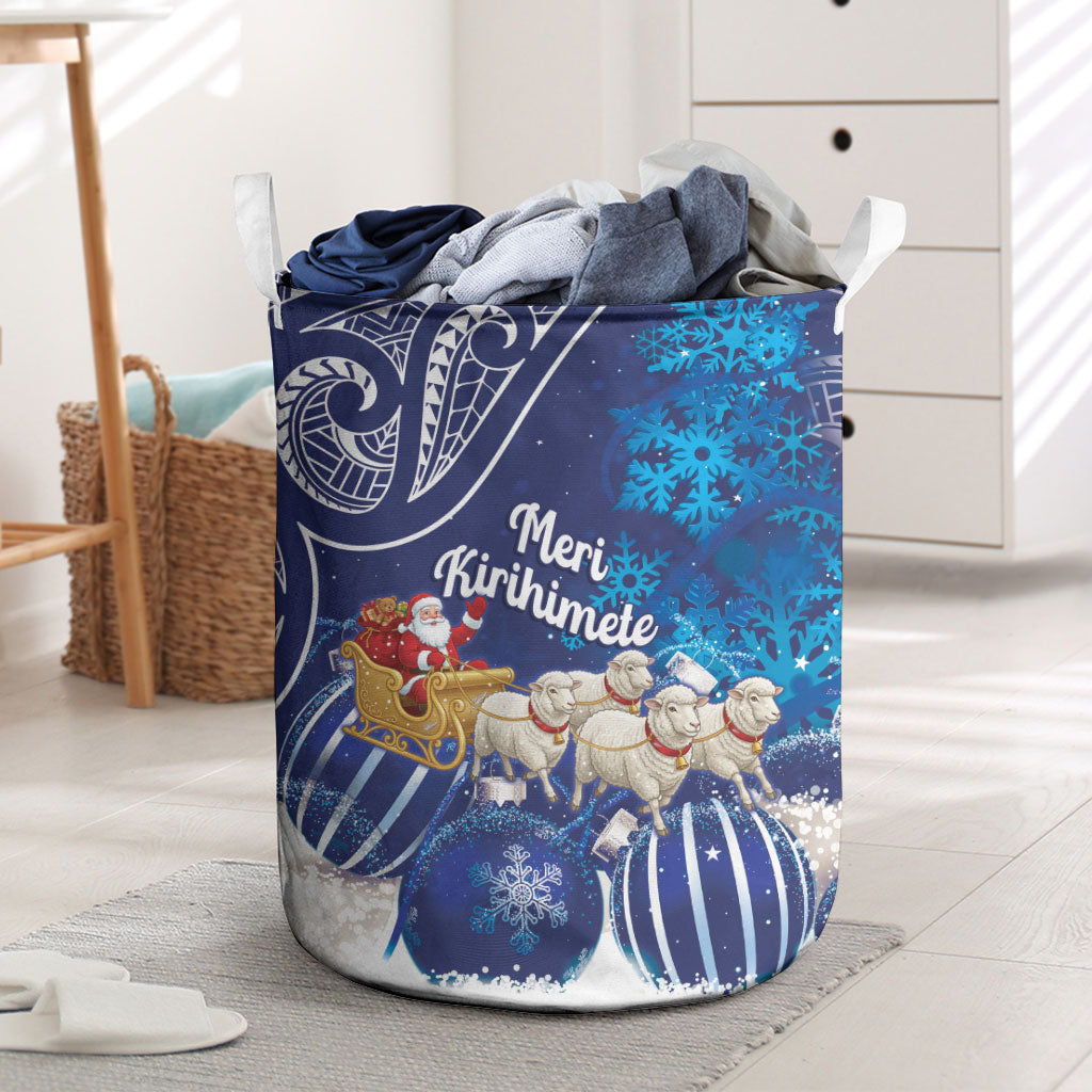 New Zealand Christmas In July Laundry Basket Funny Santa Sheep Meri Kirihimete Blue LT14 Blue - Polynesian Pride