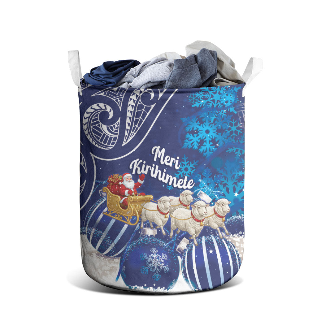 New Zealand Christmas In July Laundry Basket Funny Santa Sheep Meri Kirihimete Blue
