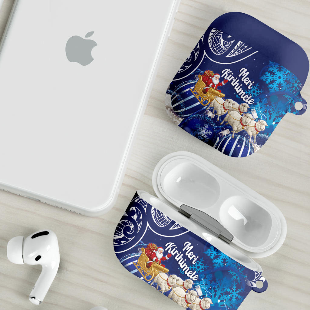 New Zealand Christmas In July AirPods Case Funny Santa Sheep Meri Kirihimete Blue