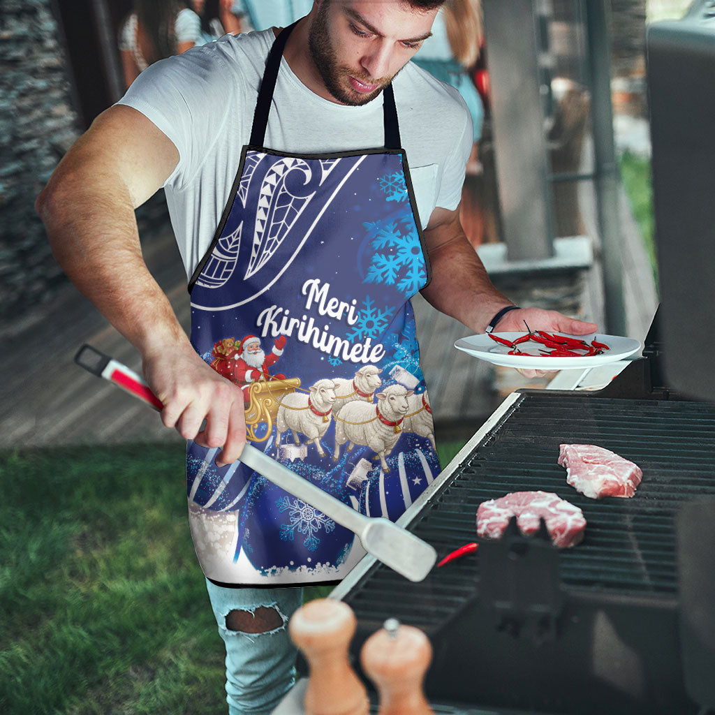 New Zealand Christmas In July Apron Funny Santa Sheep Meri Kirihimete Blue