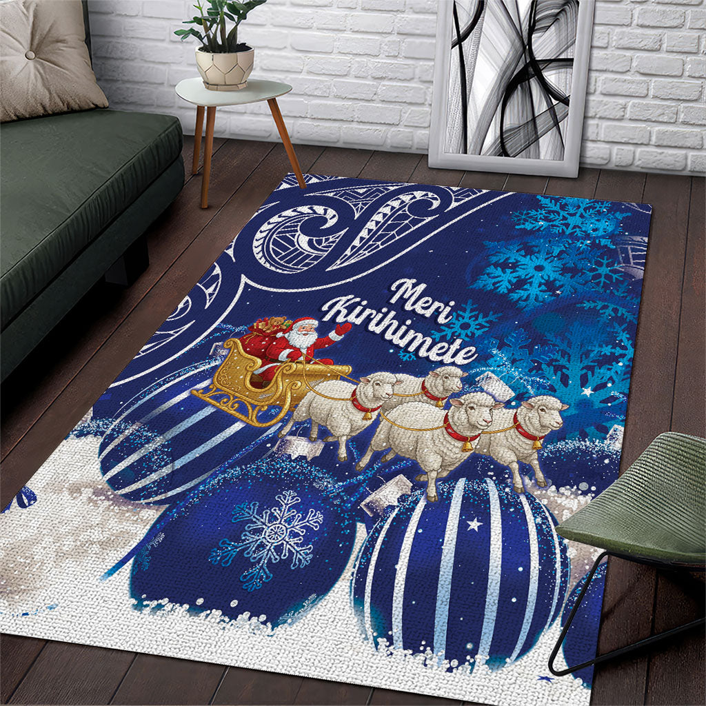 New Zealand Christmas In July Area Rug Funny Santa Sheep Meri Kirihimete Blue
