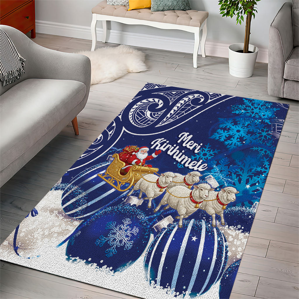 New Zealand Christmas In July Area Rug Funny Santa Sheep Meri Kirihimete Blue