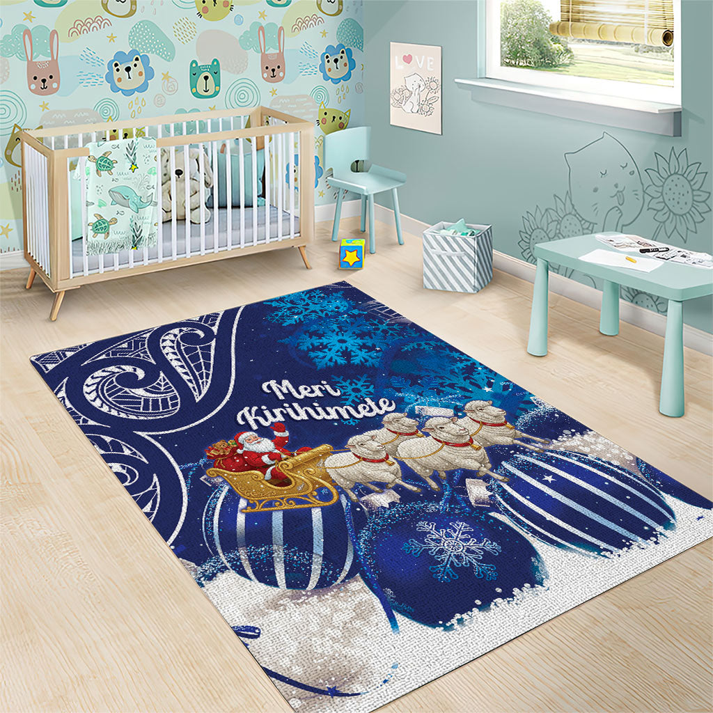 New Zealand Christmas In July Area Rug Funny Santa Sheep Meri Kirihimete Blue