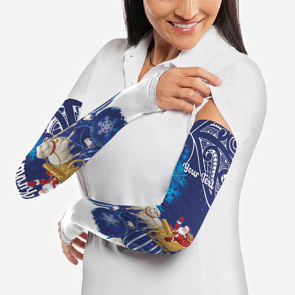 New Zealand Christmas In July Personalised Arm Sleeves Funny Santa Sheep Meri Kirihimete Blue