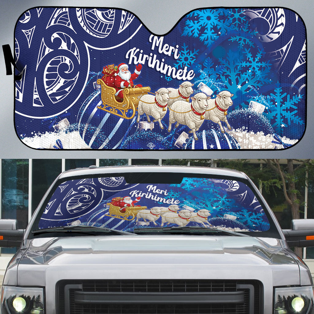New Zealand Christmas In July Auto Sun Shade Funny Santa Sheep Meri Kirihimete Blue