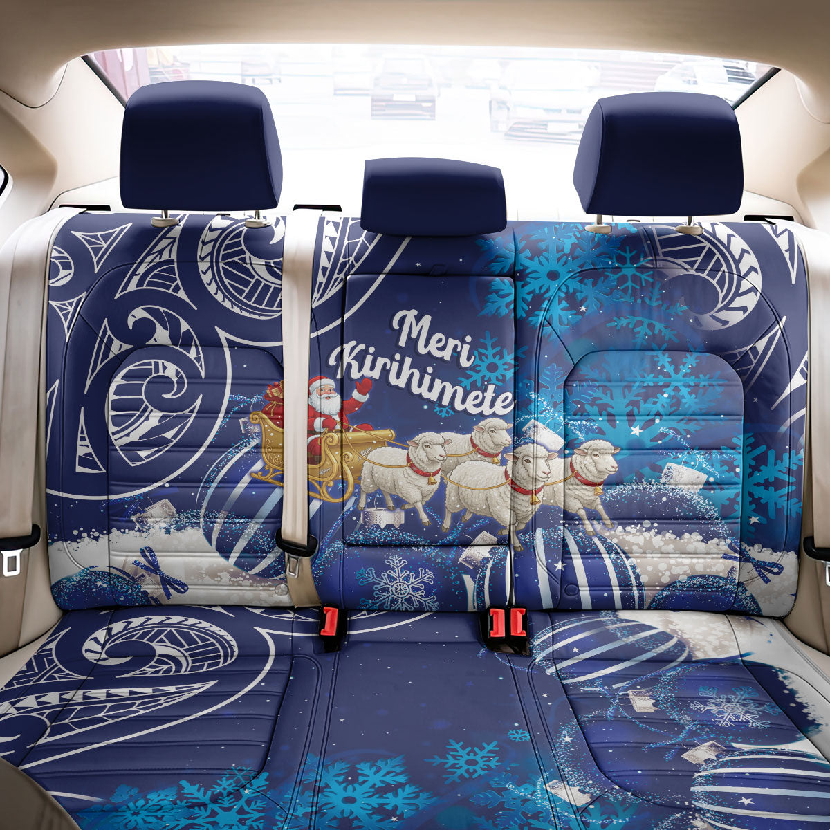 New Zealand Christmas In July Back Car Seat Cover Funny Santa Sheep Meri Kirihimete Blue