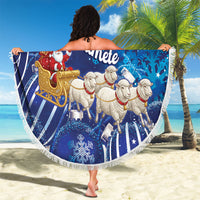 New Zealand Christmas In July Beach Blanket Funny Santa Sheep Meri Kirihimete Blue