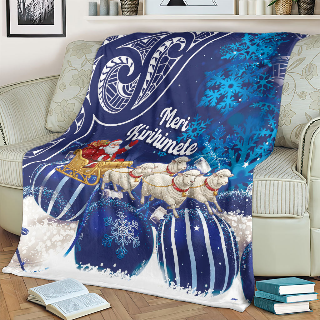New Zealand Christmas In July Blanket Funny Santa Sheep Meri Kirihimete Blue