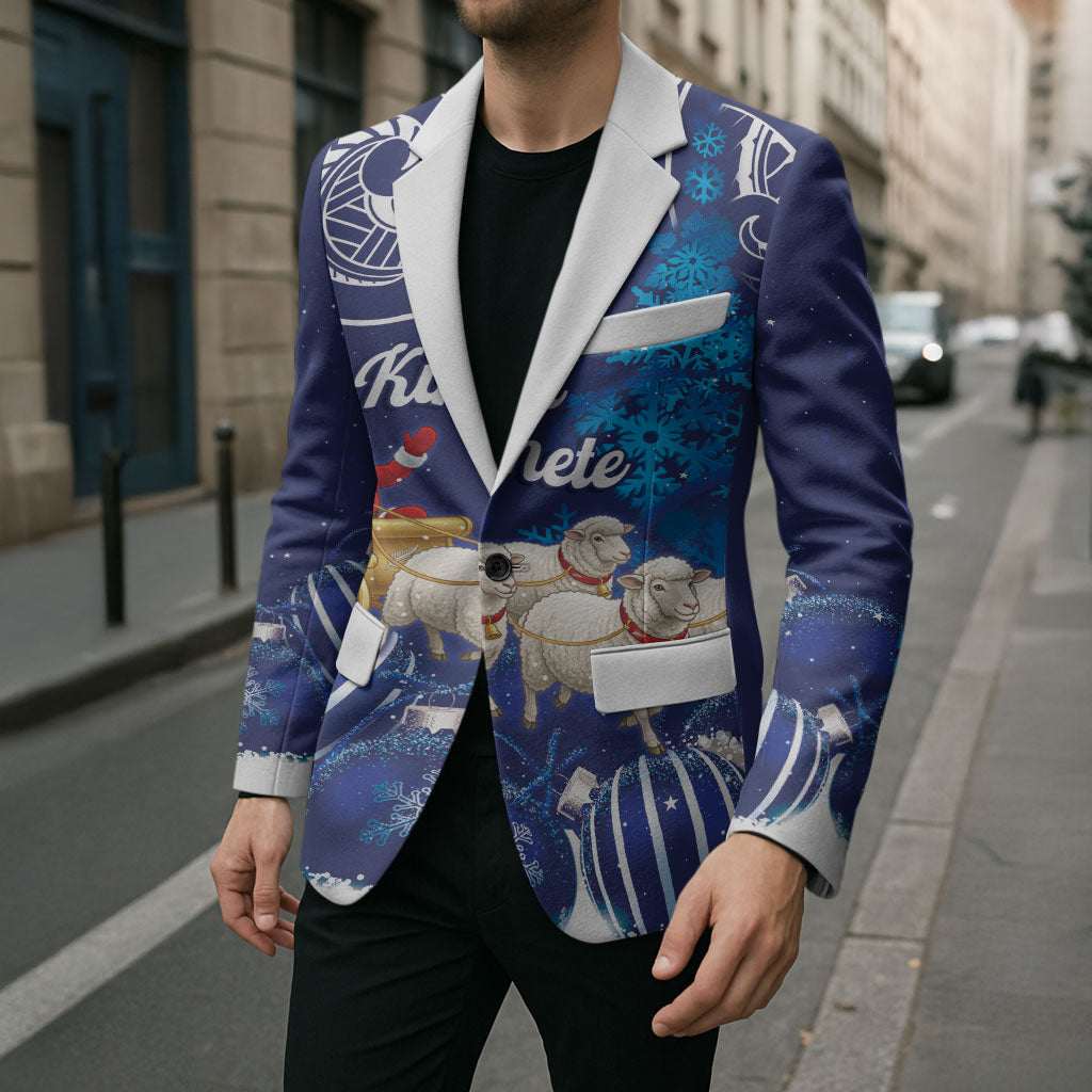 New Zealand Christmas In July Personalised Blazer Funny Santa Sheep Meri Kirihimete Blue