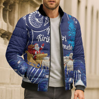 New Zealand Christmas In July Personalised Bomber Puffer Jacket Funny Santa Sheep Meri Kirihimete Blue