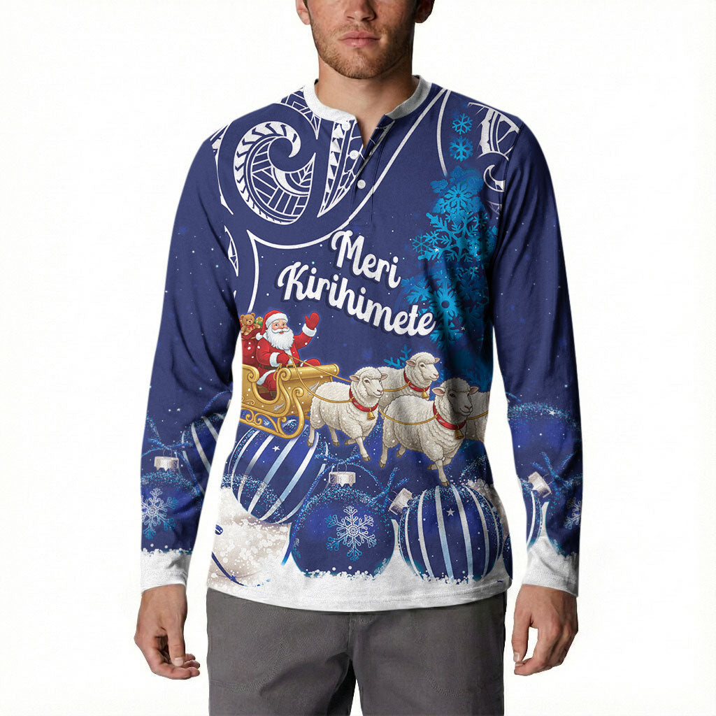 New Zealand Christmas In July Personalised Button Sweatshirt Funny Santa Sheep Meri Kirihimete Blue