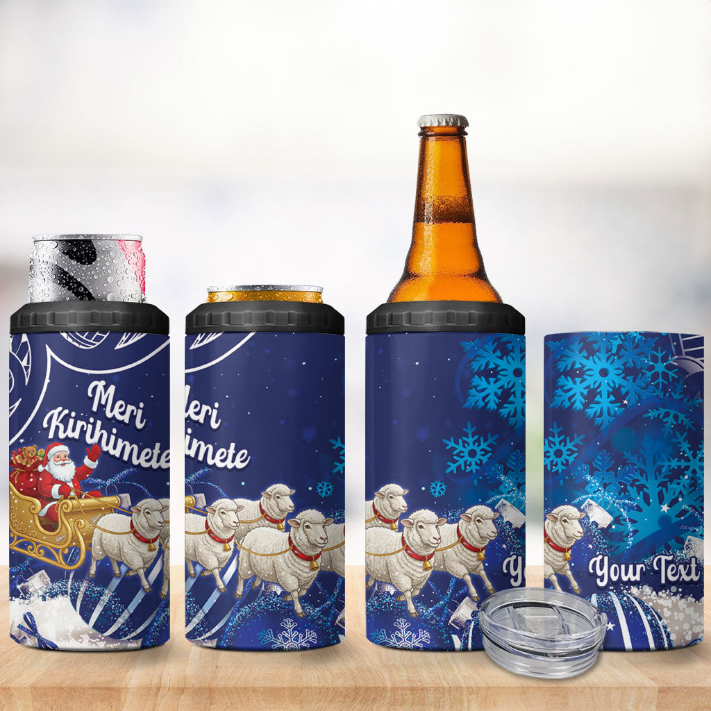 New Zealand Christmas In July Personalised 4 in 1 Can Cooler Tumbler Funny Santa Sheep Meri Kirihimete Blue