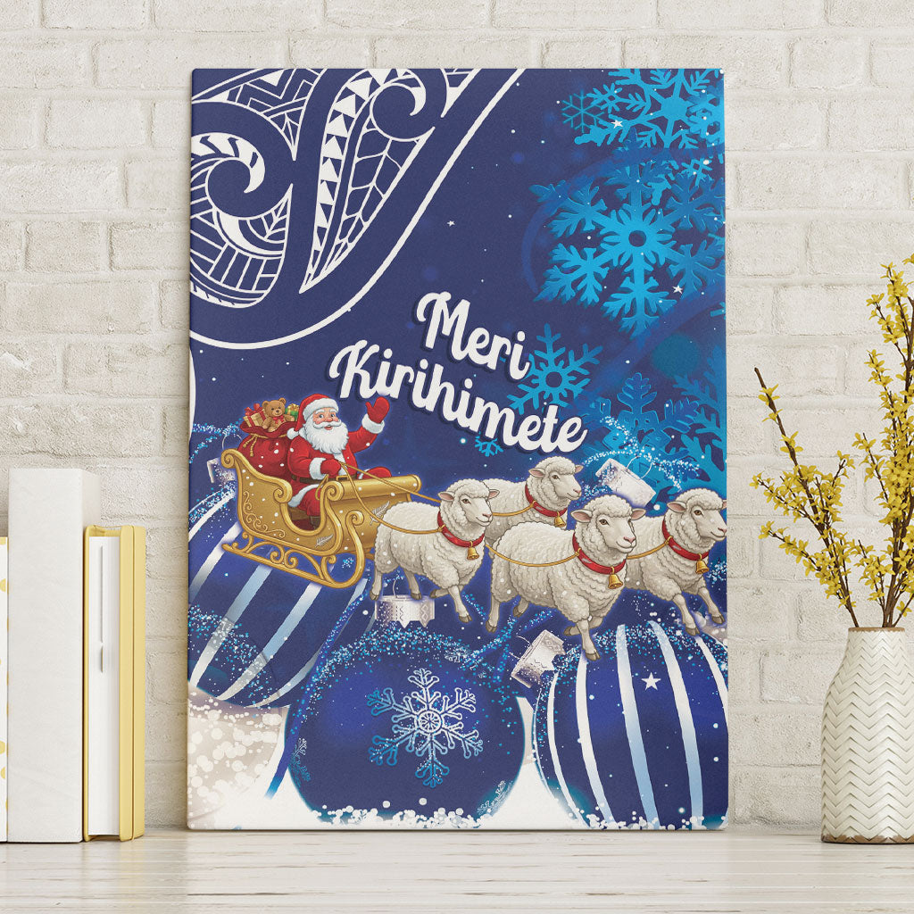New Zealand Christmas In July Canvas Wall Art Funny Santa Sheep Meri Kirihimete Blue