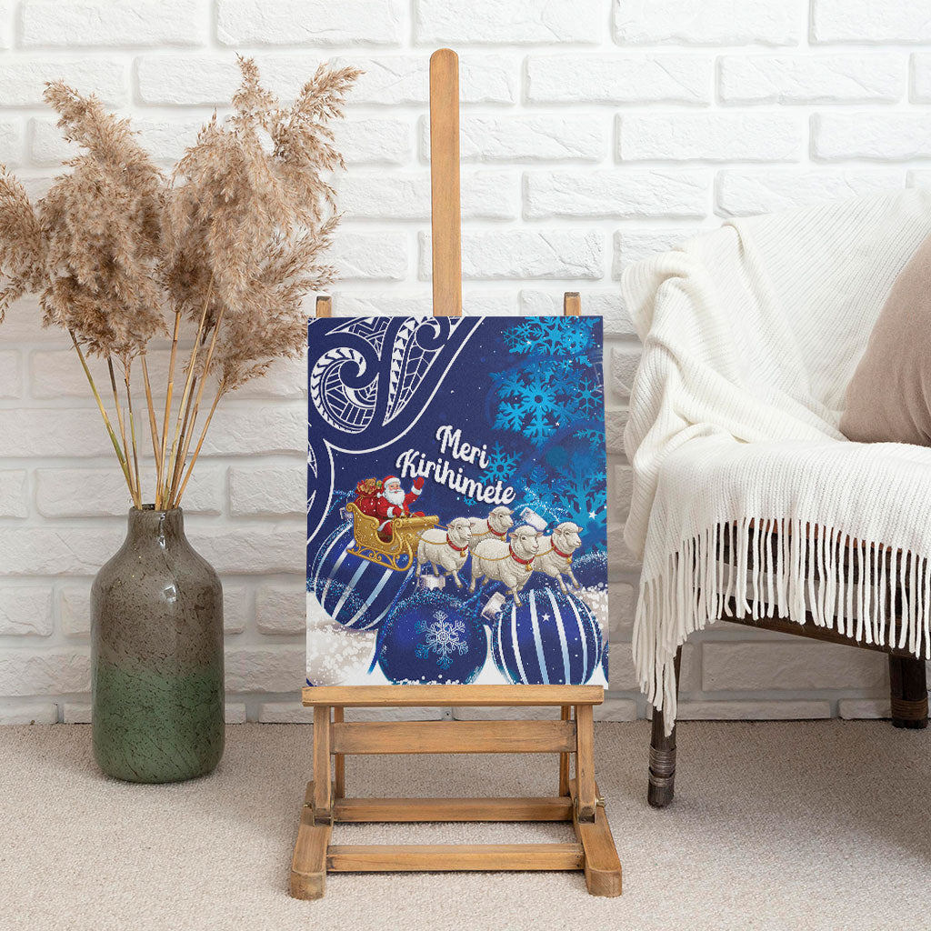 New Zealand Christmas In July Canvas Wall Art Funny Santa Sheep Meri Kirihimete Blue