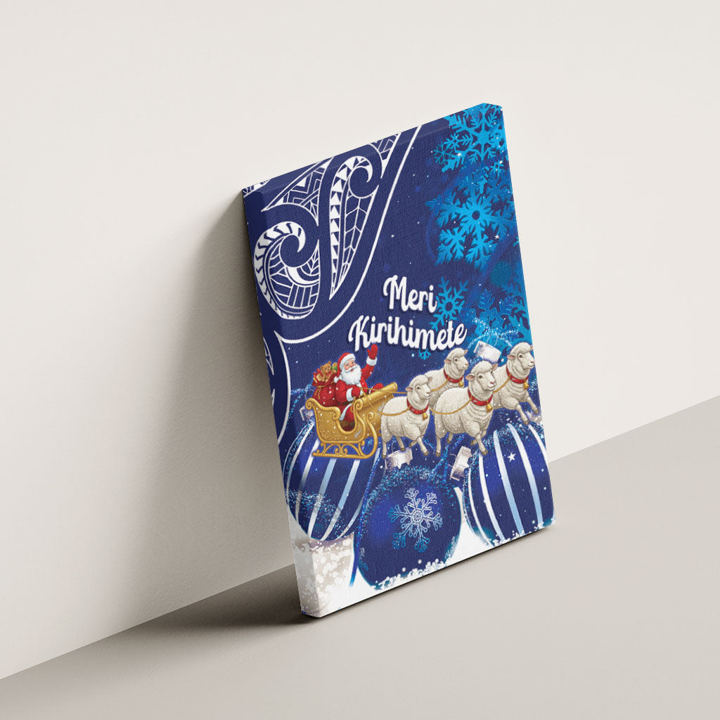 New Zealand Christmas In July Canvas Wall Art Funny Santa Sheep Meri Kirihimete Blue