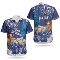 New Zealand Christmas In July Personalised Couples Matching Off Shoulder Short Dress and Hawaiian Shirt Funny Santa Sheep Meri Kirihimete Blue LT14 - Polynesian Pride