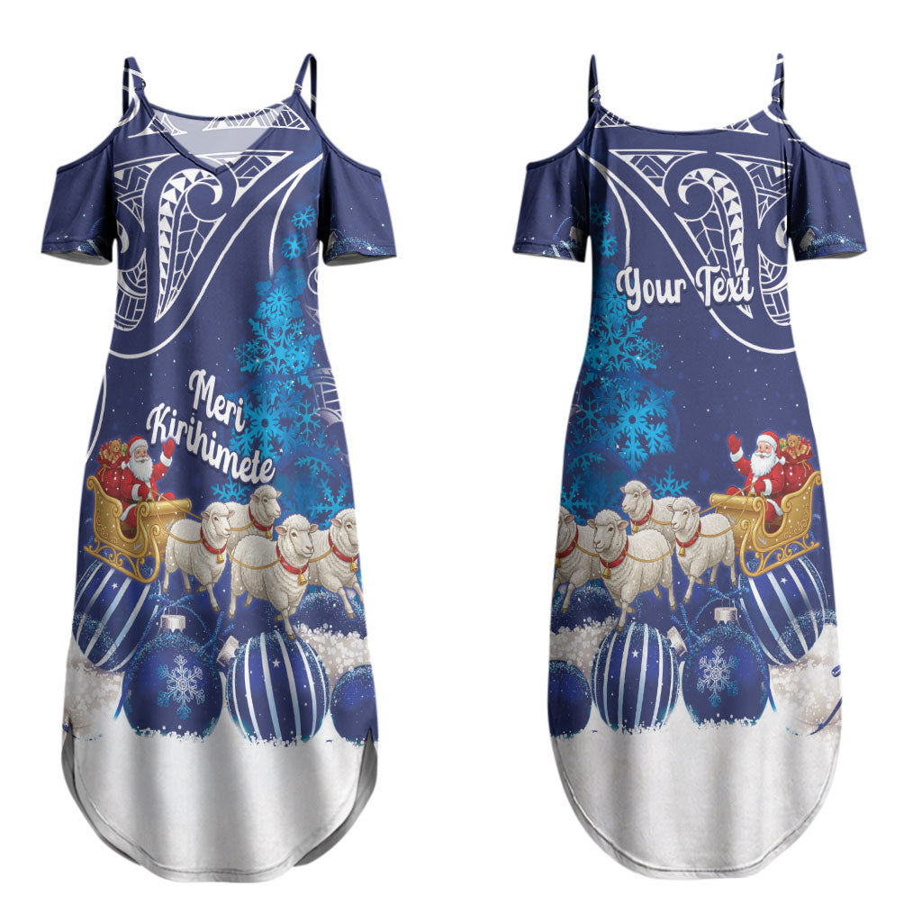 New Zealand Christmas In July Personalised Couples Matching Summer Maxi Dress and Hawaiian Shirt Funny Santa Sheep Meri Kirihimete Blue LT14 - Polynesian Pride