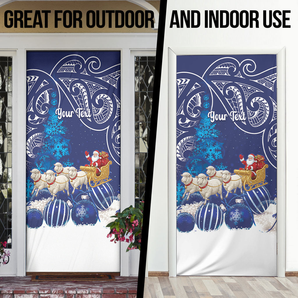 New Zealand Christmas In July Personalised Door Cover Funny Santa Sheep Meri Kirihimete Blue