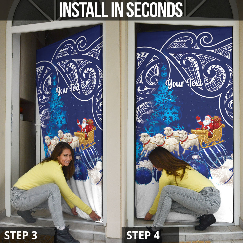 New Zealand Christmas In July Personalised Door Cover Funny Santa Sheep Meri Kirihimete Blue