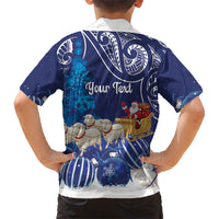 New Zealand Christmas In July Personalised Family Matching Long Sleeve Bodycon Dress and Hawaiian Shirt Funny Santa Sheep Meri Kirihimete Blue