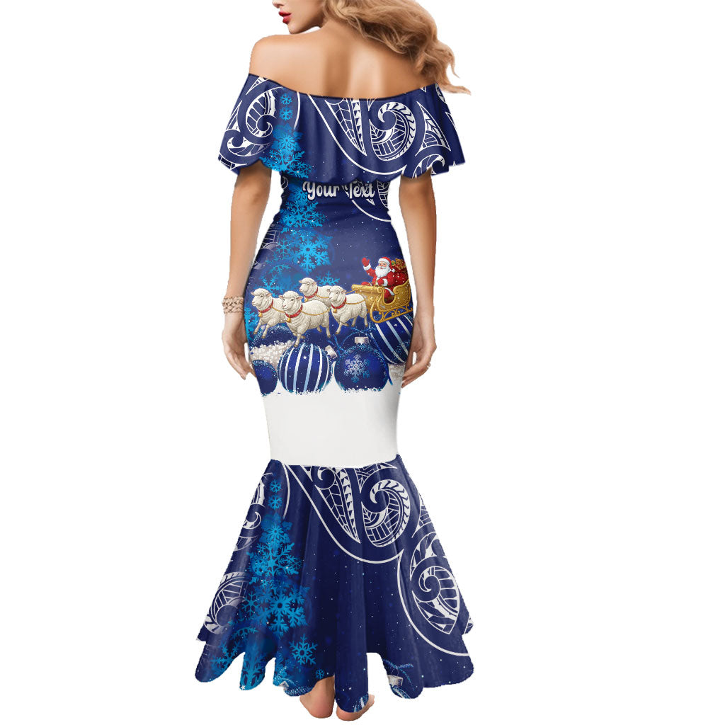 New Zealand Christmas In July Personalised Family Matching Mermaid Dress and Hawaiian Shirt Funny Santa Sheep Meri Kirihimete Blue