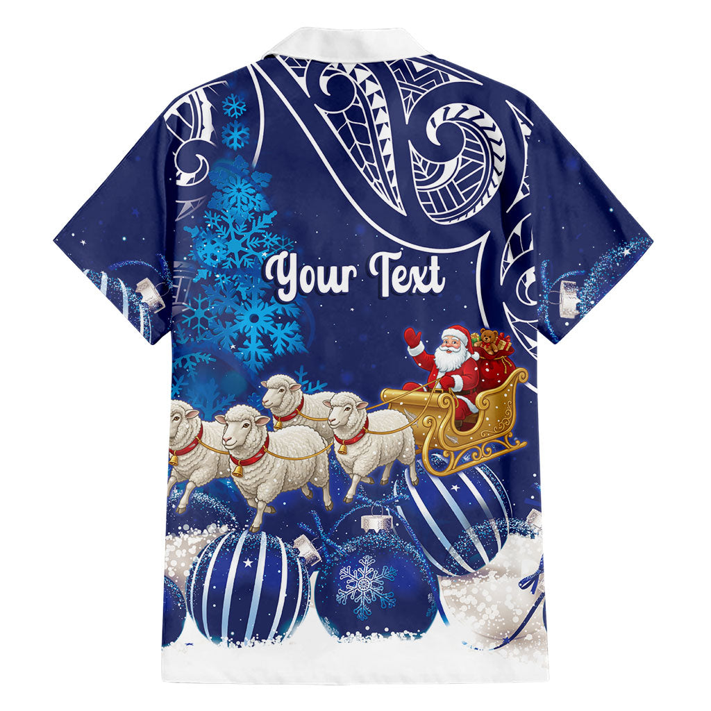 New Zealand Christmas In July Personalised Family Matching Off Shoulder Short Dress and Hawaiian Shirt Funny Santa Sheep Meri Kirihimete Blue