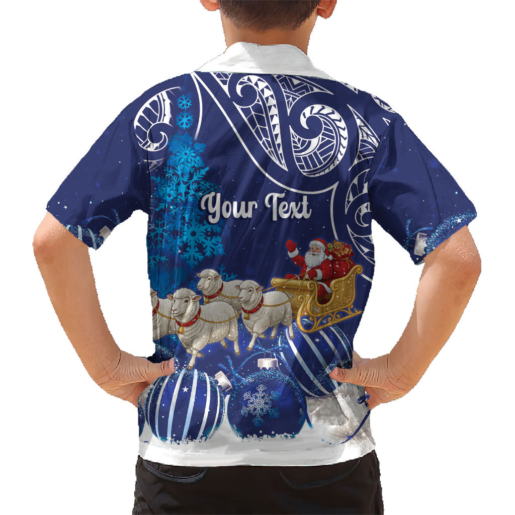 New Zealand Christmas In July Personalised Family Matching Puletasi and Hawaiian Shirt Funny Santa Sheep Meri Kirihimete Blue
