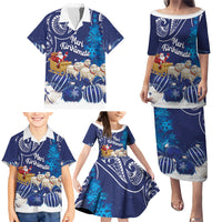 New Zealand Christmas In July Personalised Family Matching Puletasi and Hawaiian Shirt Funny Santa Sheep Meri Kirihimete Blue