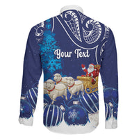 New Zealand Christmas In July Personalised Family Matching Short Sleeve Bodycon Dress and Hawaiian Shirt Funny Santa Sheep Meri Kirihimete Blue
