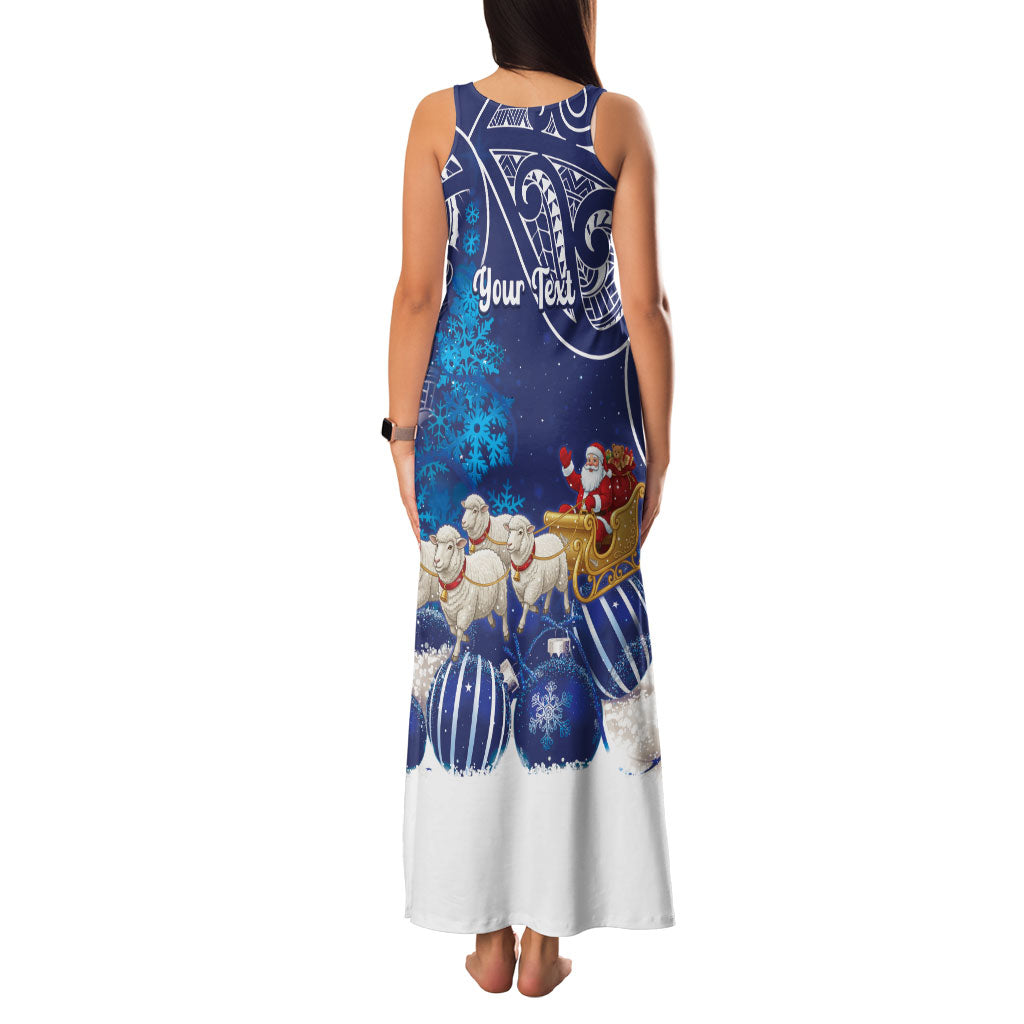New Zealand Christmas In July Personalised Family Matching Tank Maxi Dress and Hawaiian Shirt Funny Santa Sheep Meri Kirihimete Blue