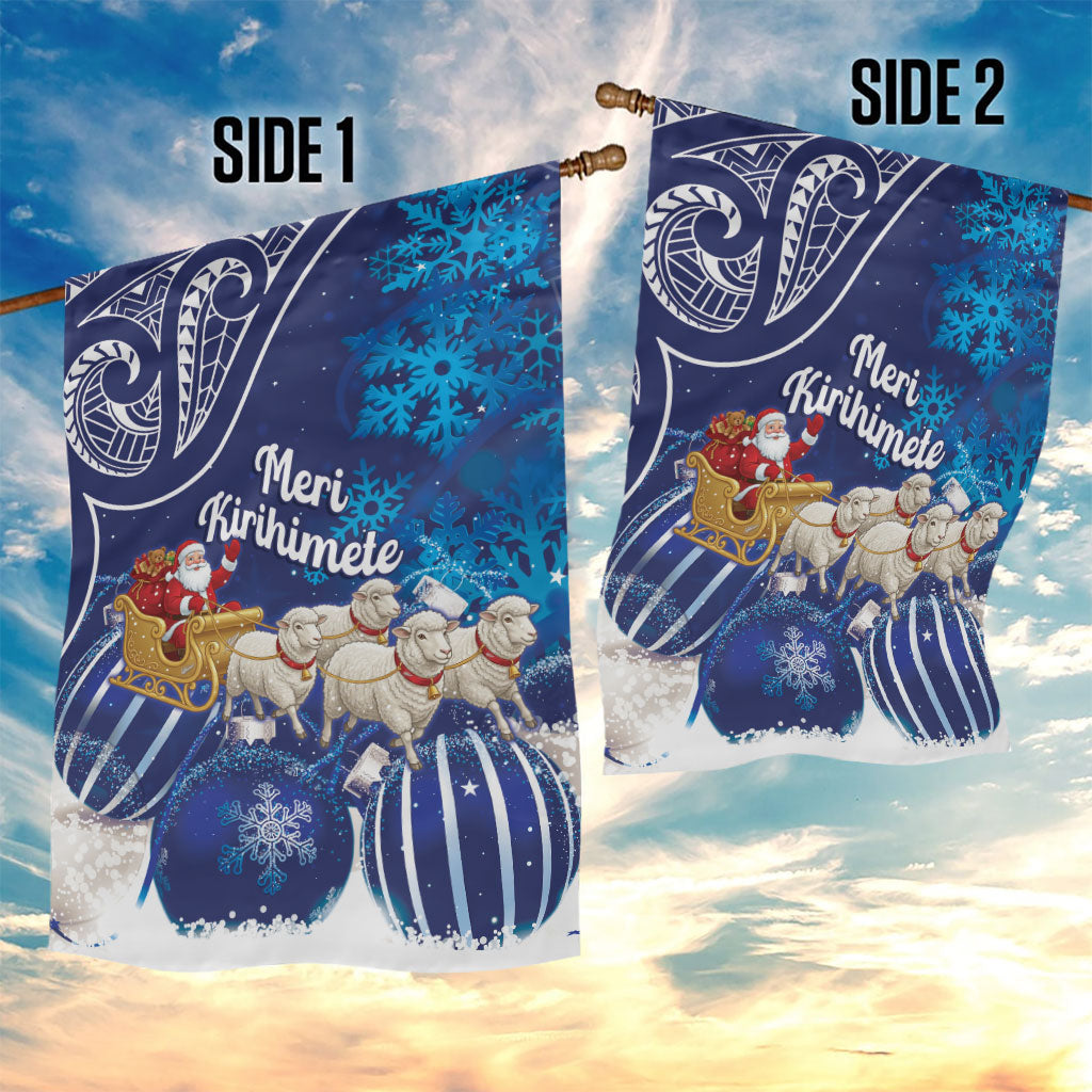 New Zealand Christmas In July Garden Flag Funny Santa Sheep Meri Kirihimete Blue