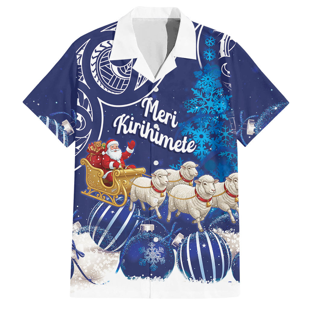 New Zealand Christmas In July Personalised Hawaiian Shirt Funny Santa Sheep Meri Kirihimete Blue LT14 Blue - Polynesian Pride