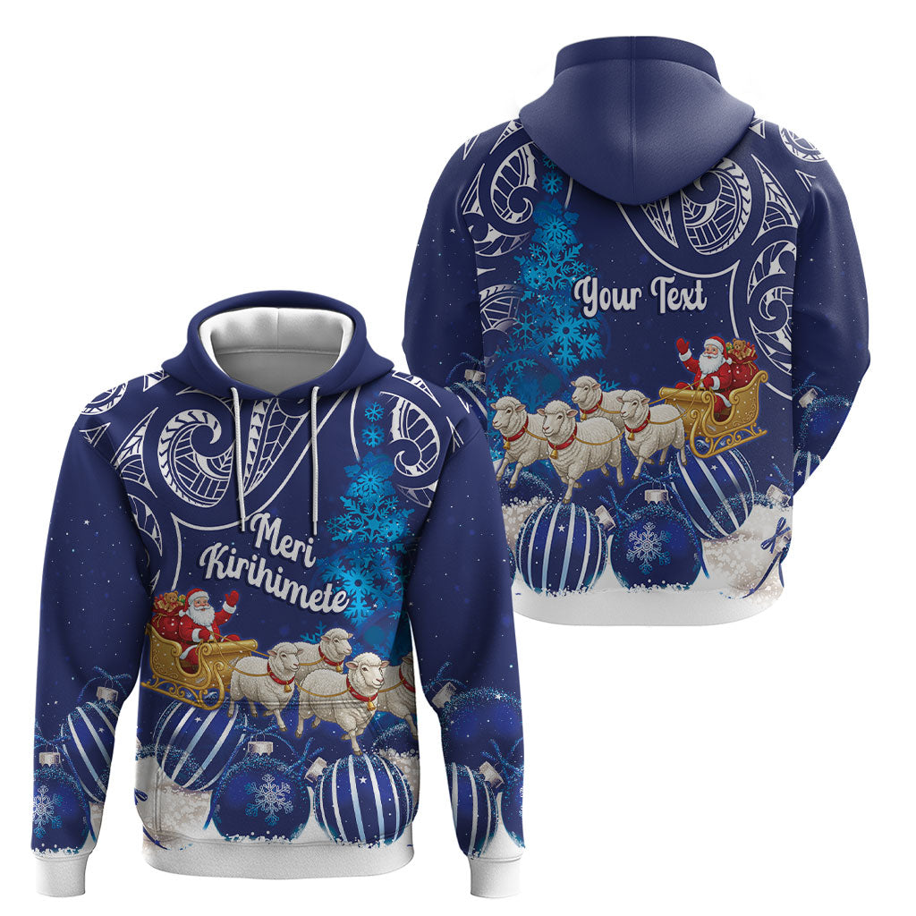 New Zealand Christmas In July Personalised Hoodie Funny Santa Sheep Meri Kirihimete Blue