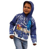 New Zealand Christmas In July Personalised Kid Hoodie Funny Santa Sheep Meri Kirihimete Blue