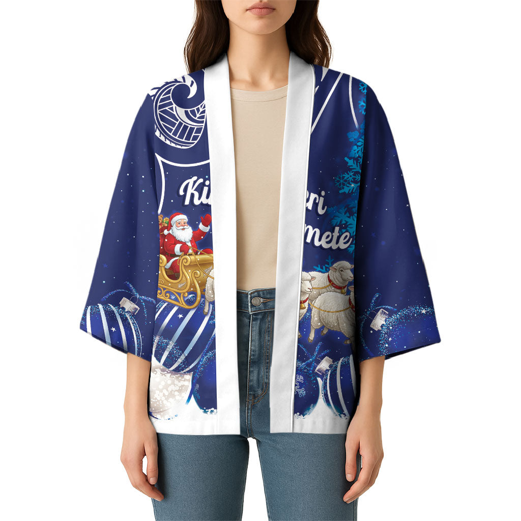 New Zealand Christmas In July Personalised Kimono Funny Santa Sheep Meri Kirihimete Blue