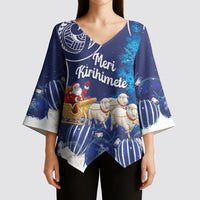 New Zealand Christmas In July Personalised Kimono Sleeve Blouse Funny Santa Sheep Meri Kirihimete Blue