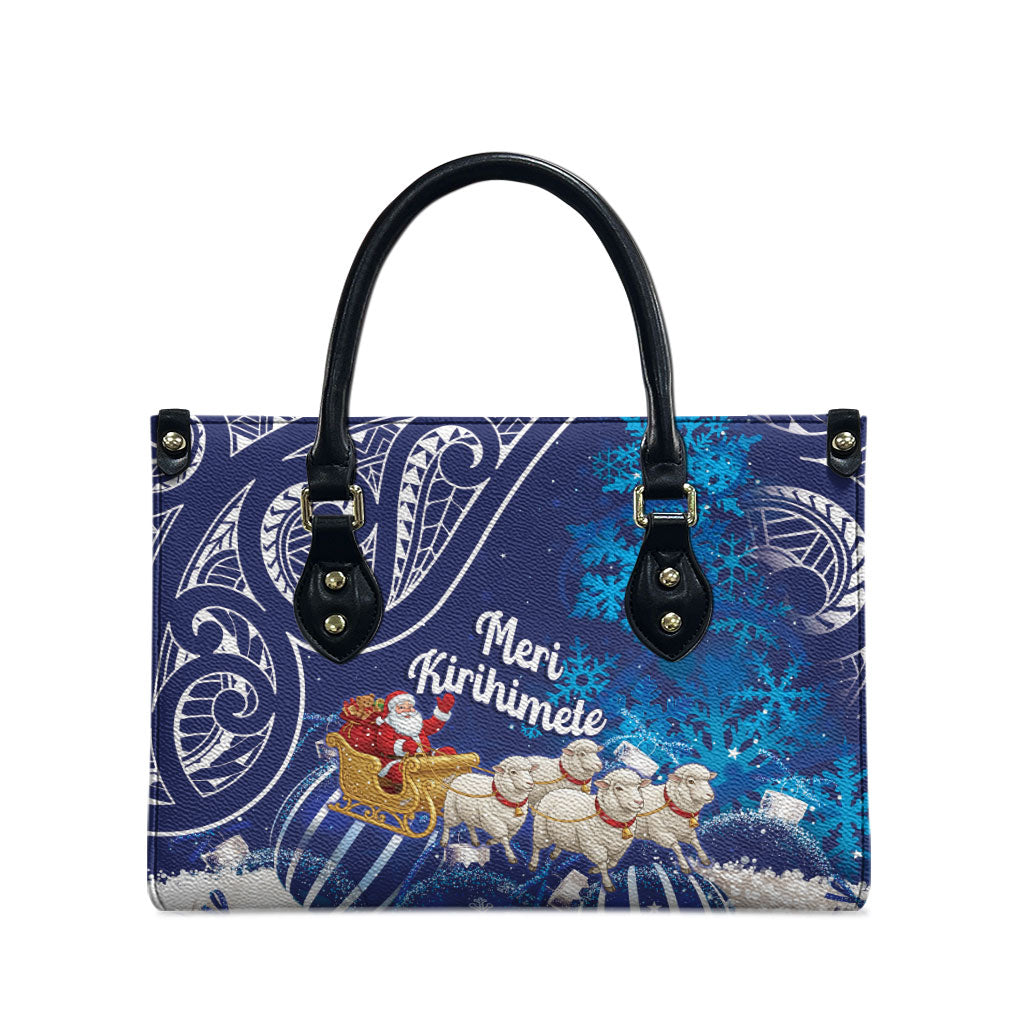 New Zealand Christmas In July Leather Bag Funny Santa Sheep Meri Kirihimete Blue