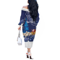 New Zealand Christmas In July Personalised Off The Shoulder Long Sleeve Dress Funny Santa Sheep Meri Kirihimete Blue