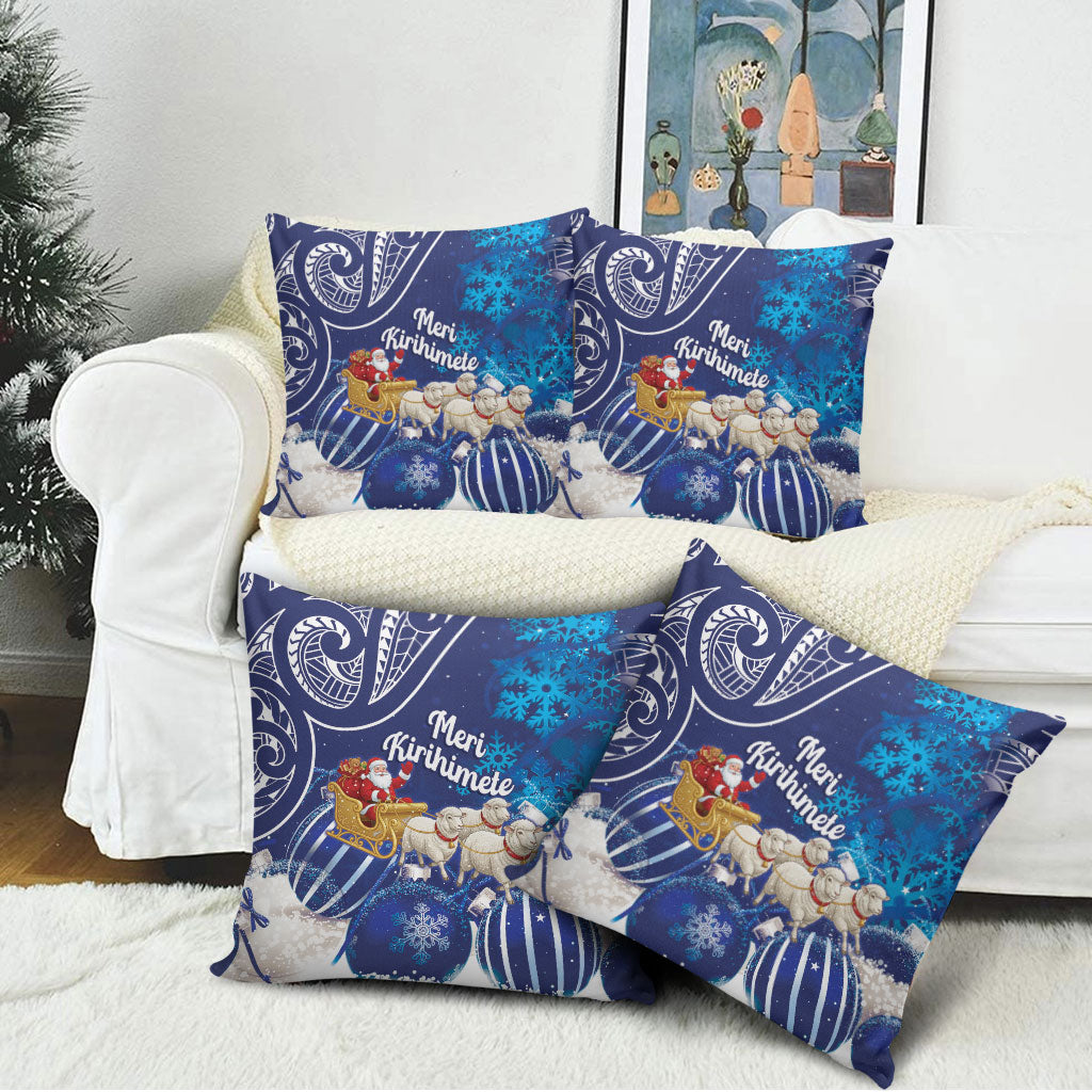 New Zealand Christmas In July Pillow Cover Funny Santa Sheep Meri Kirihimete Blue