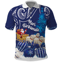 New Zealand Christmas In July Personalised Polo Shirt Funny Santa Sheep Meri Kirihimete Blue