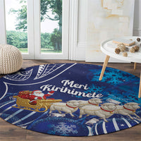 New Zealand Christmas In July Round Carpet Funny Santa Sheep Meri Kirihimete Blue