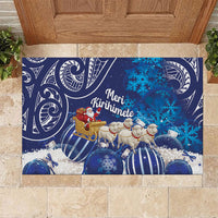 New Zealand Christmas In July Rubber Doormat Funny Santa Sheep Meri Kirihimete Blue