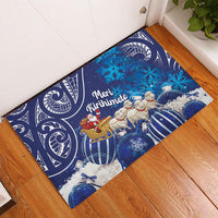 New Zealand Christmas In July Rubber Doormat Funny Santa Sheep Meri Kirihimete Blue