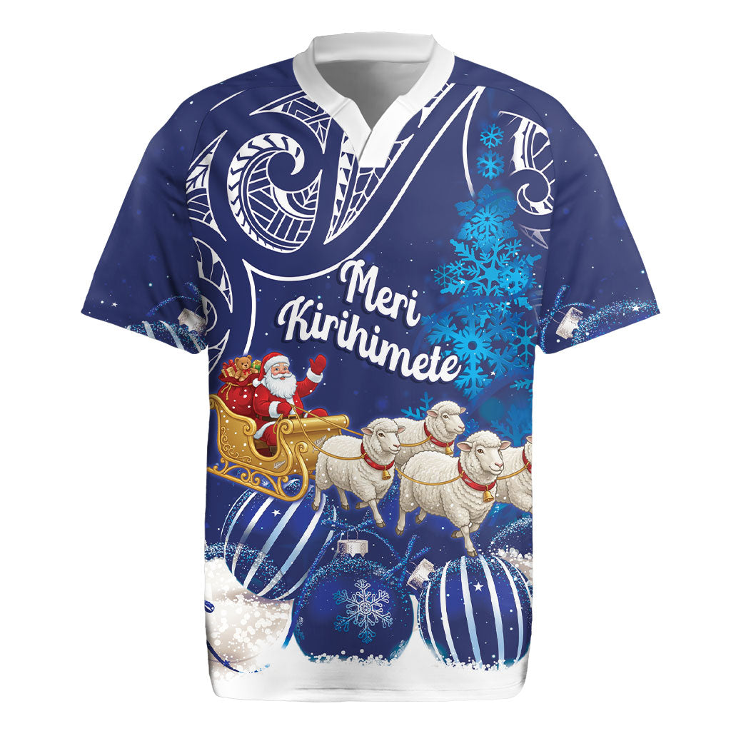 New Zealand Christmas In July Personalised Rugby Jersey Funny Santa Sheep Meri Kirihimete Blue LT14 Blue - Polynesian Pride