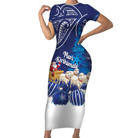 New Zealand Christmas In July Personalised Short Sleeve Bodycon Dress Funny Santa Sheep Meri Kirihimete Blue