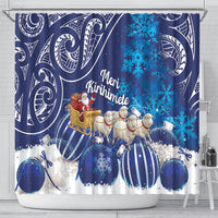 New Zealand Christmas In July Shower Curtain Funny Santa Sheep Meri Kirihimete Blue