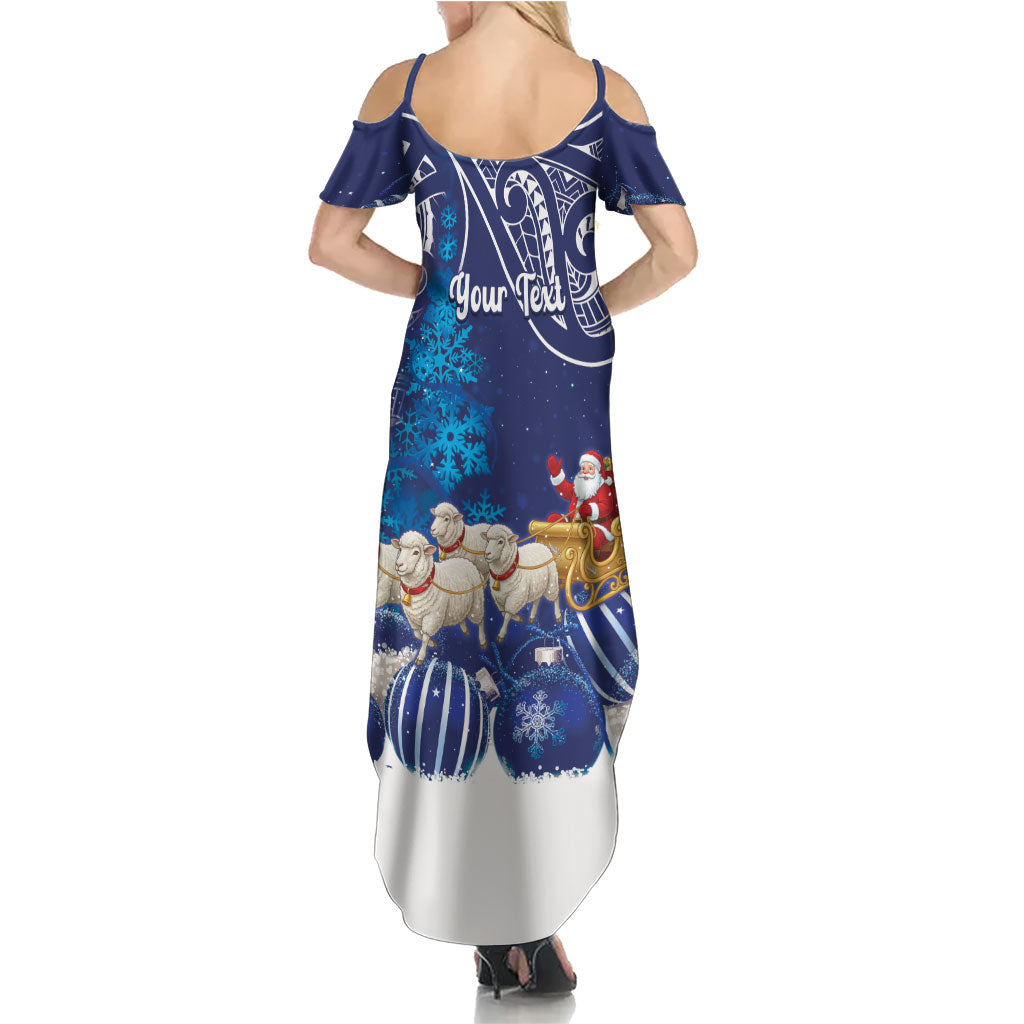 New Zealand Christmas In July Personalised Summer Maxi Dress Funny Santa Sheep Meri Kirihimete Blue