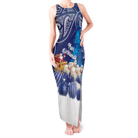 New Zealand Christmas In July Personalised Tank Maxi Dress Funny Santa Sheep Meri Kirihimete Blue