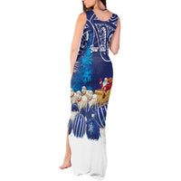 New Zealand Christmas In July Personalised Tank Maxi Dress Funny Santa Sheep Meri Kirihimete Blue